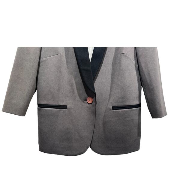 James Jeans Womens Medium Ponte Knit Tuxedo Blazer Jacket Taupe Black Lapel - Picture 5 of 13